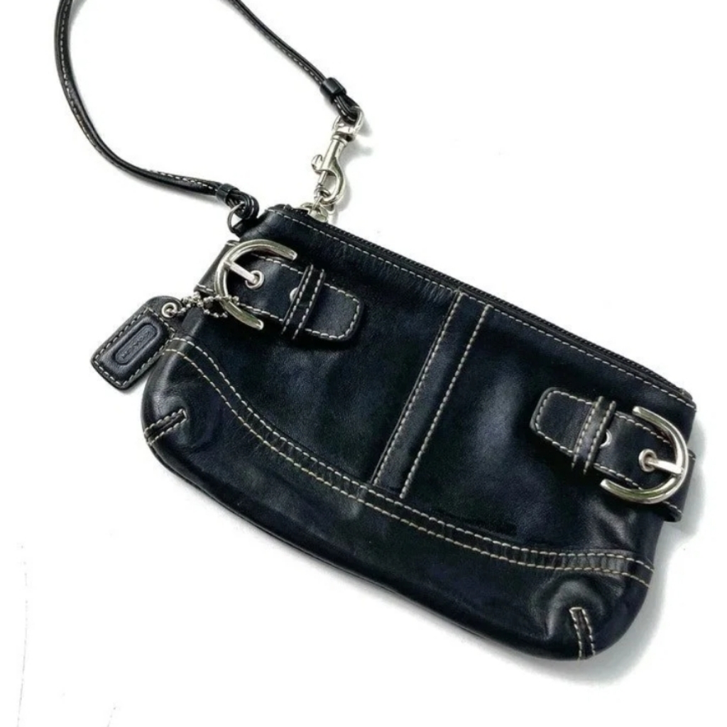 Coach Soho Legacy Wristlet Vintage Black Leather W/ Contrast Stitching Euc